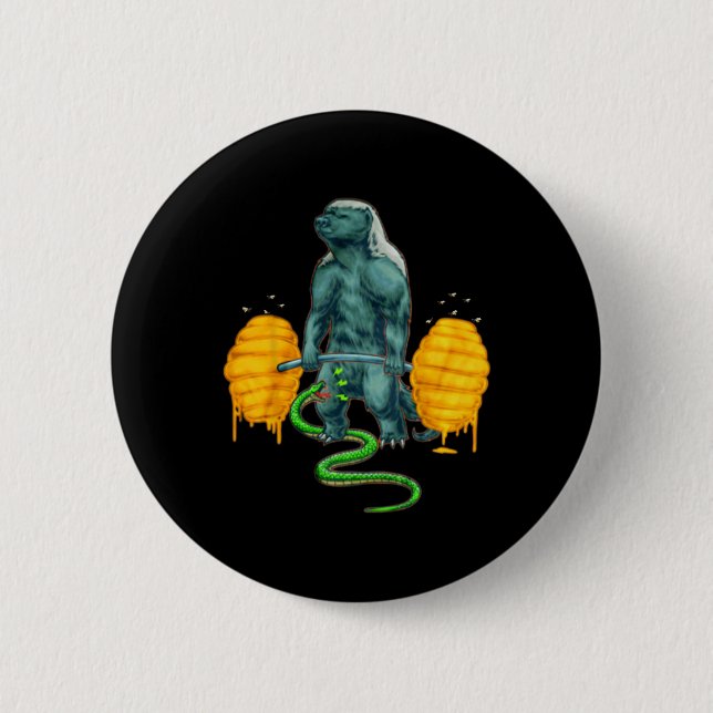 Funny Honey Badger Deadlifting Weightlifting Bodyb 2 Inch Round Button (Front)