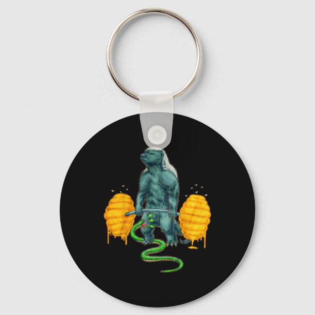 Funny Honey Badger Deadlifting Weightlifting Bodyb Keychain (Front)