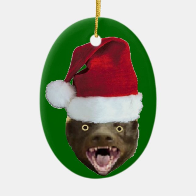 Funny Honey Badger Santa Hat Christmas Ornament (Front)