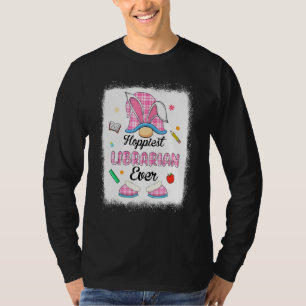Funny Hoppiest Librarian Ever Plaid Gnome Bunny Ea T-Shirt