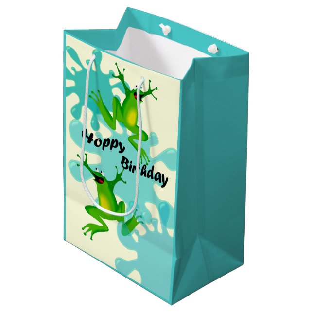 Funny Hoppy Birthday Frog Med Gift Bag (Front Angled)