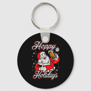 Funny Hoppy Holidays Santa Beer Christmas Drinking Keychain