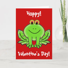 Funny Hoppy Valentine's Day Frog Pink Hearts Holiday Card
