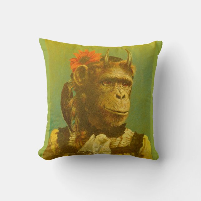 Funny Horned Chimp Throw Cushion (Front)