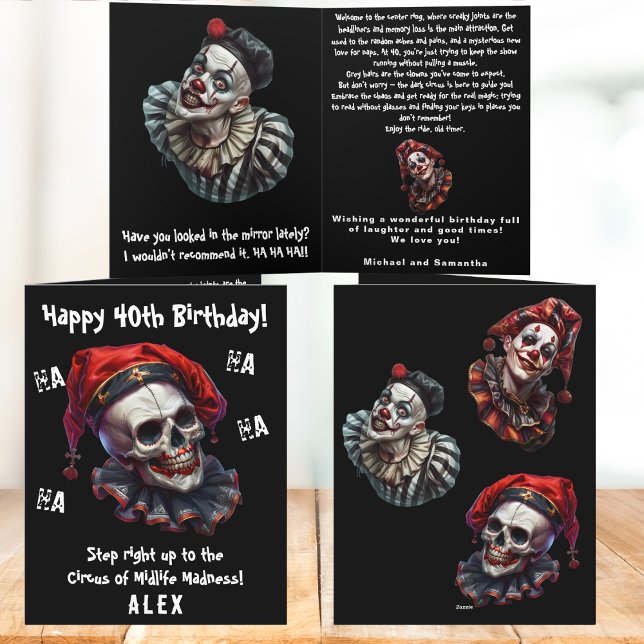 Funny Horror Evil Circus Clowns Dark 40th Birthday Card (Creator Uploaded)