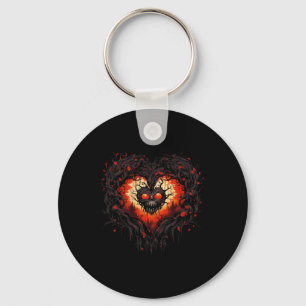 Funny Horror Ghost Red Heart Skull Creepy Hallowee Keychain