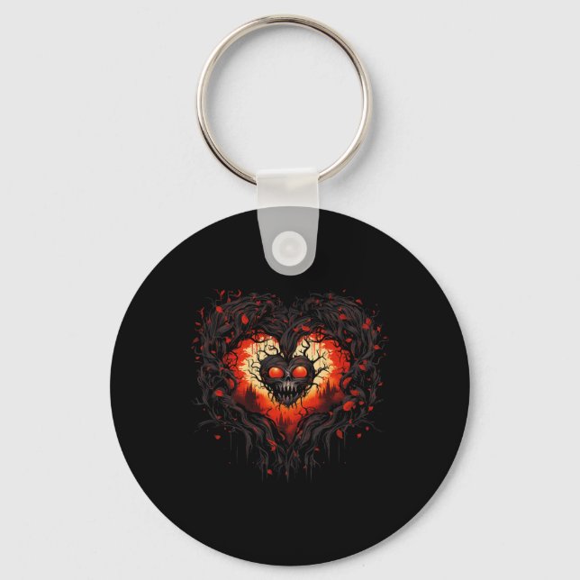 Funny Horror Ghost Red Heart Skull Creepy Hallowee Keychain (Front)