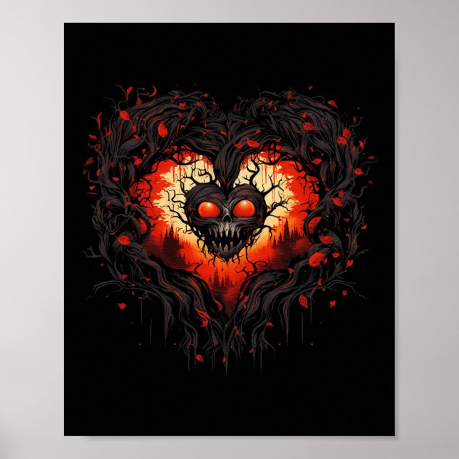 Funny Horror Ghost Red Heart Skull Creepy Hallowee Poster (Front)