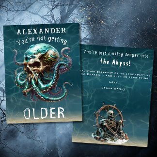 Funny Horror Themed Kraken Skull For Him Birthday Card