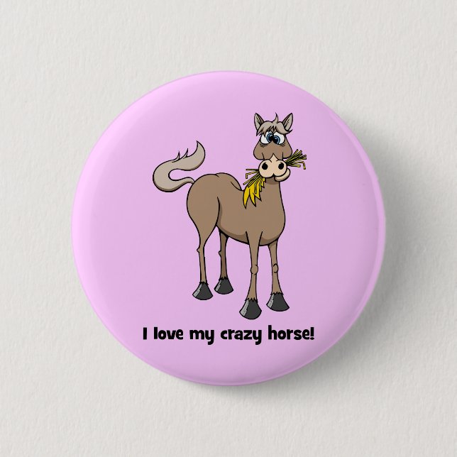 Funny horse 2 inch round button (Front)