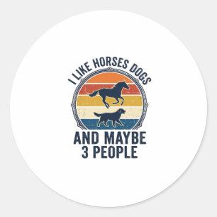 Funny Horse and Dog Lover Vintage Sunset Design_1 Classic Round Sticker