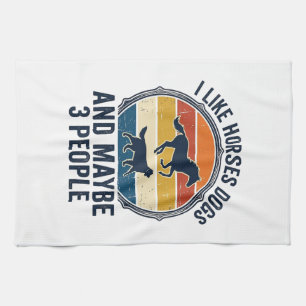 Funny Horse and Dog Lover Vintage Sunset Design_1 Kitchen Towel