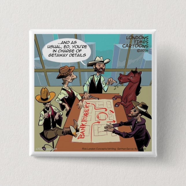 Funny Horse Bank Robber 2 Inch Square Button (Front)