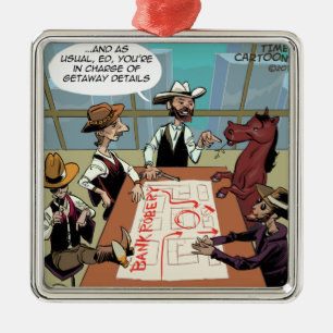 Funny Horse Bank Robber Metal Ornament