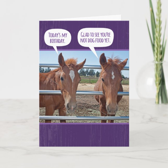 Funny Horse- Be Glad You're Not Dog Food Birthday Card (Front)
