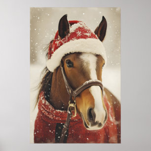 Funny Horse Christmas Print, Holiday Animal Wall Poster