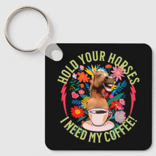 Funny Horse Coffee Lover Humour Keychain