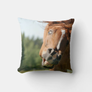 Funny Horse Face with Curled Lips, Crazy Eye Throw Pillow