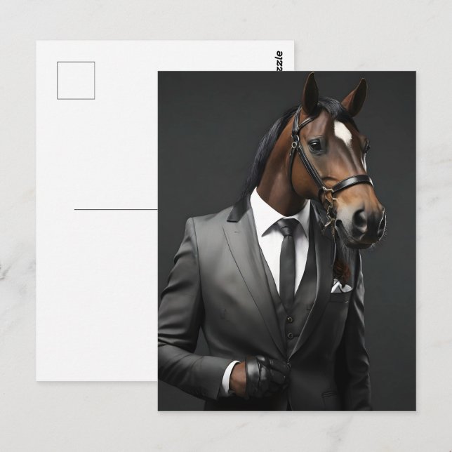Funny horse in the suit postcard (Front/Back)