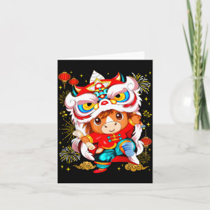 Funny Horse Lion Dance Chinese New Year Kid Men  Card