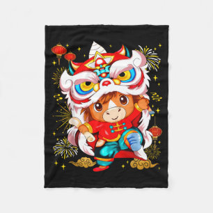 Funny Horse Lion Dance Chinese New Year Kid Men  Fleece Blanket