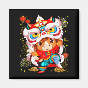 Funny Horse Lion Dance Chinese New Year Kid Men Magnet