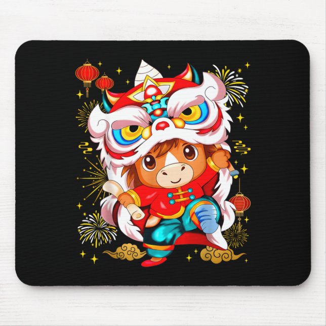 Funny Horse Lion Dance Chinese New Year Kid Men  Mouse Pad (Front)