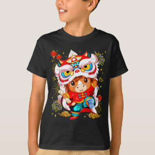 Funny Horse Lion Dance Chinese New Year Kid Men  T-Shirt