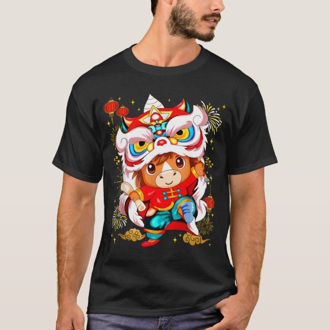 Funny Horse Lion Dance Chinese New Year Kid Men  T-Shirt (Front)