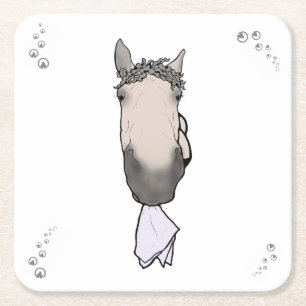 Funny Horse Lover Gift Whimsical Napkin Nipper Square Paper Coaster