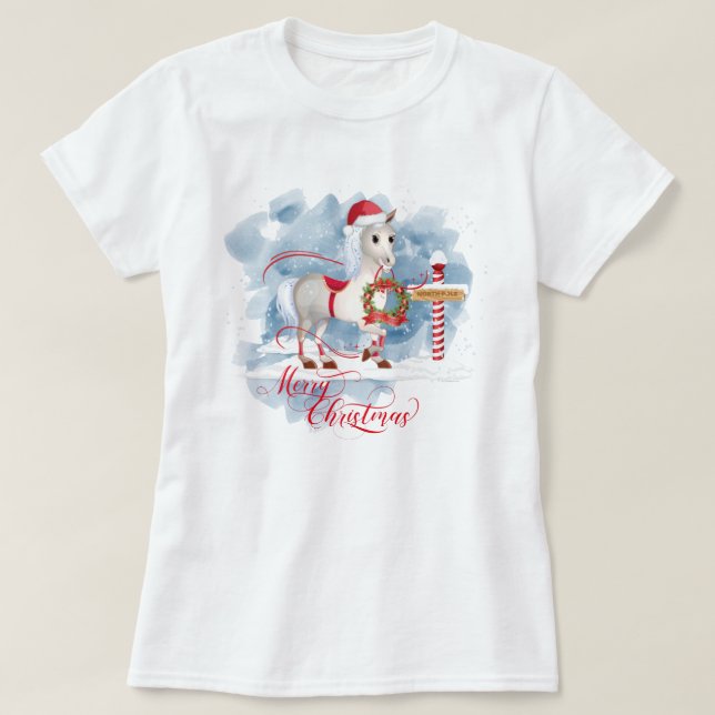 Funny Horse Lovers Christmas North Pole T-Shirt (Design Front)
