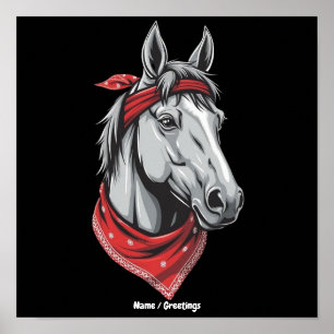 Funny Horse Lovers Red Bandana Girls Women Cute Poster