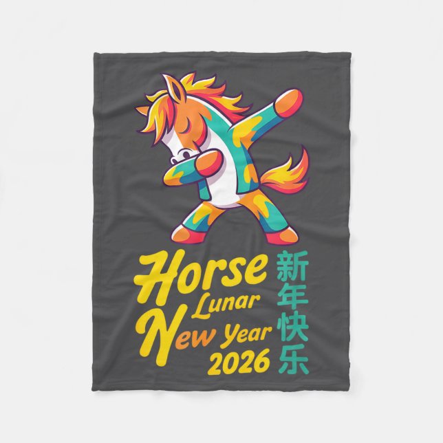 Funny Horse Lunar New Year 2026 Dabbing Design  Fleece Blanket (Front)