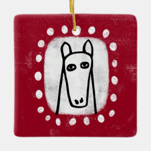 Funny Horse On Red Ornament