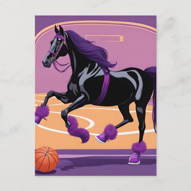 Funny Horse Playing Basketball Postcard (Front)