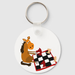 Funny Horse Playing Chess Art Original Keychain