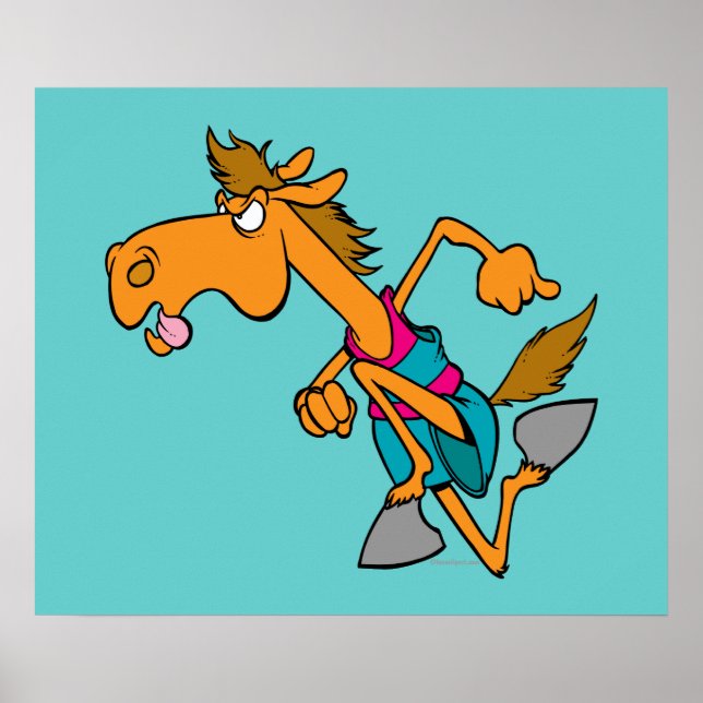 funny horse racer running horse cartoon poster (Front)