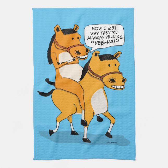 Funny Horse Riding Horse Kitchen Towel (Vertical)