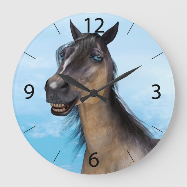Funny Horse Smile Portrait Art Large Clock (Front)
