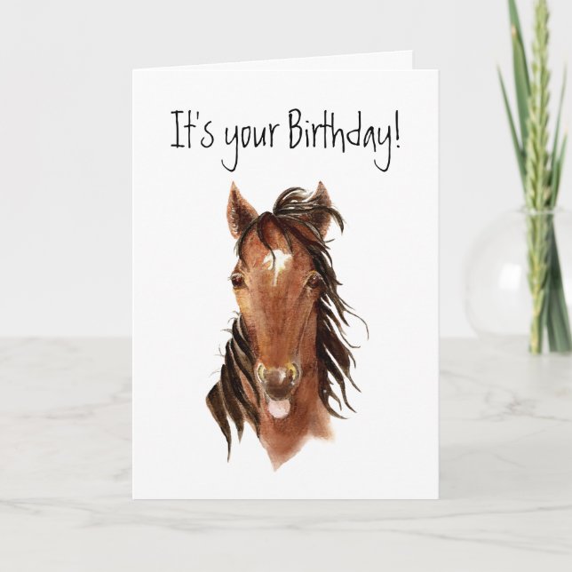 Funny Horse Sticking out Tongue, Insult Birthday Card (Front)