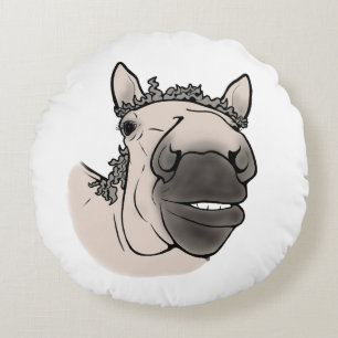 Funny Horse Whimsical Equestrian Round Pillow