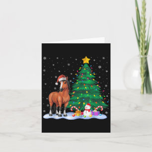 Funny Horse Xmas Tree Lights Reindeer Hat Christma Card