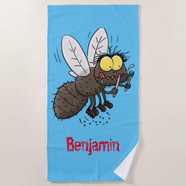 Funny horsefly insect cartoon beach towel (Front)