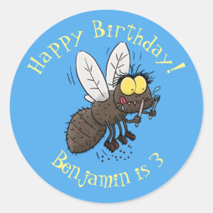 Funny horsefly insect cartoon classic round sticker