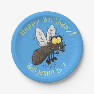 Funny horsefly insect cartoon paper plate