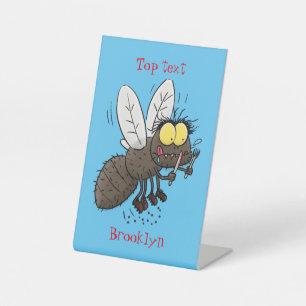 Funny horsefly insect cartoon pedestal sign