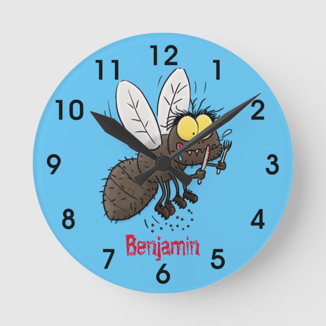 Funny horsefly insect cartoon round clock (Front)