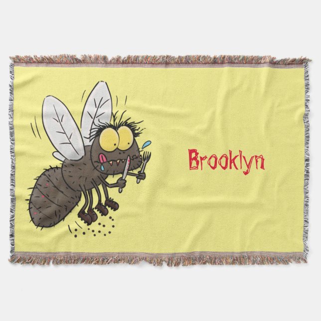 Funny horsefly insect cartoon throw blanket (Front)