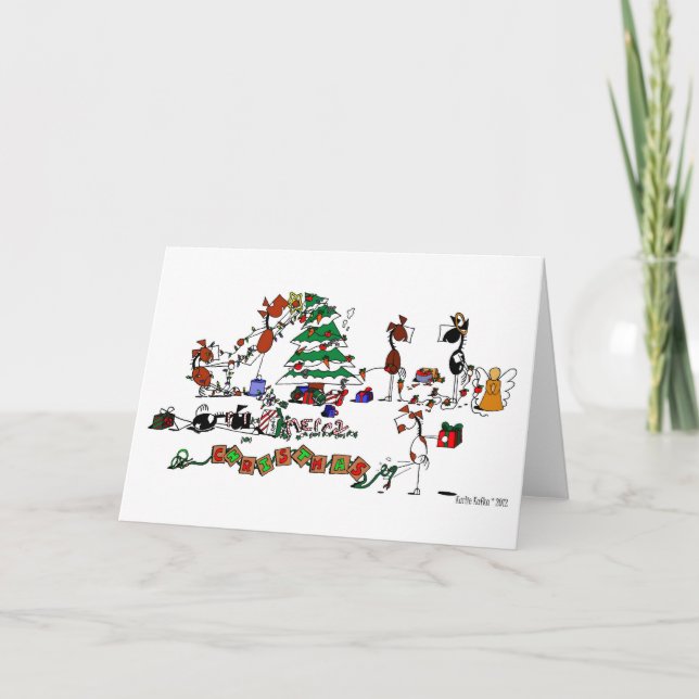 Funny Horses Decorating Pasture Cartoon Card (Front)