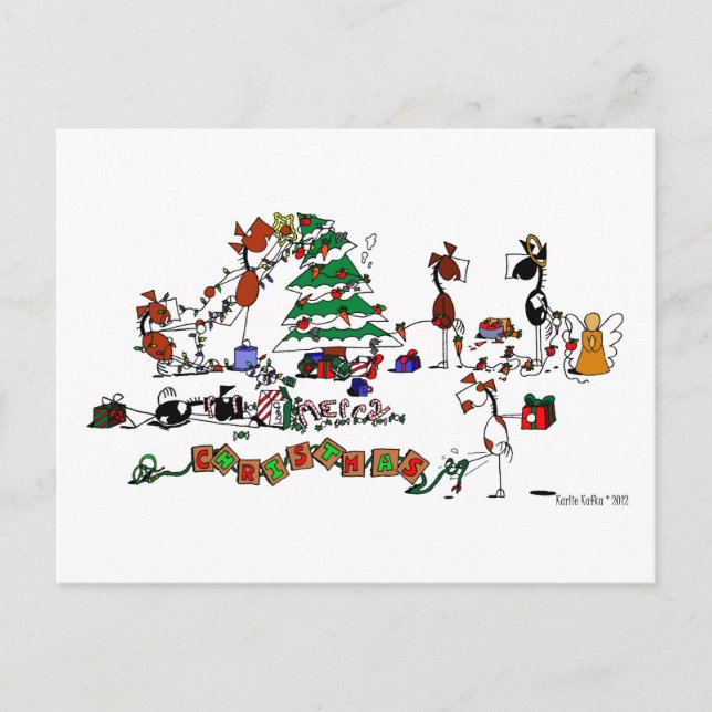 Funny Horses Decorating Pasture Cartoon Postcard (Front)